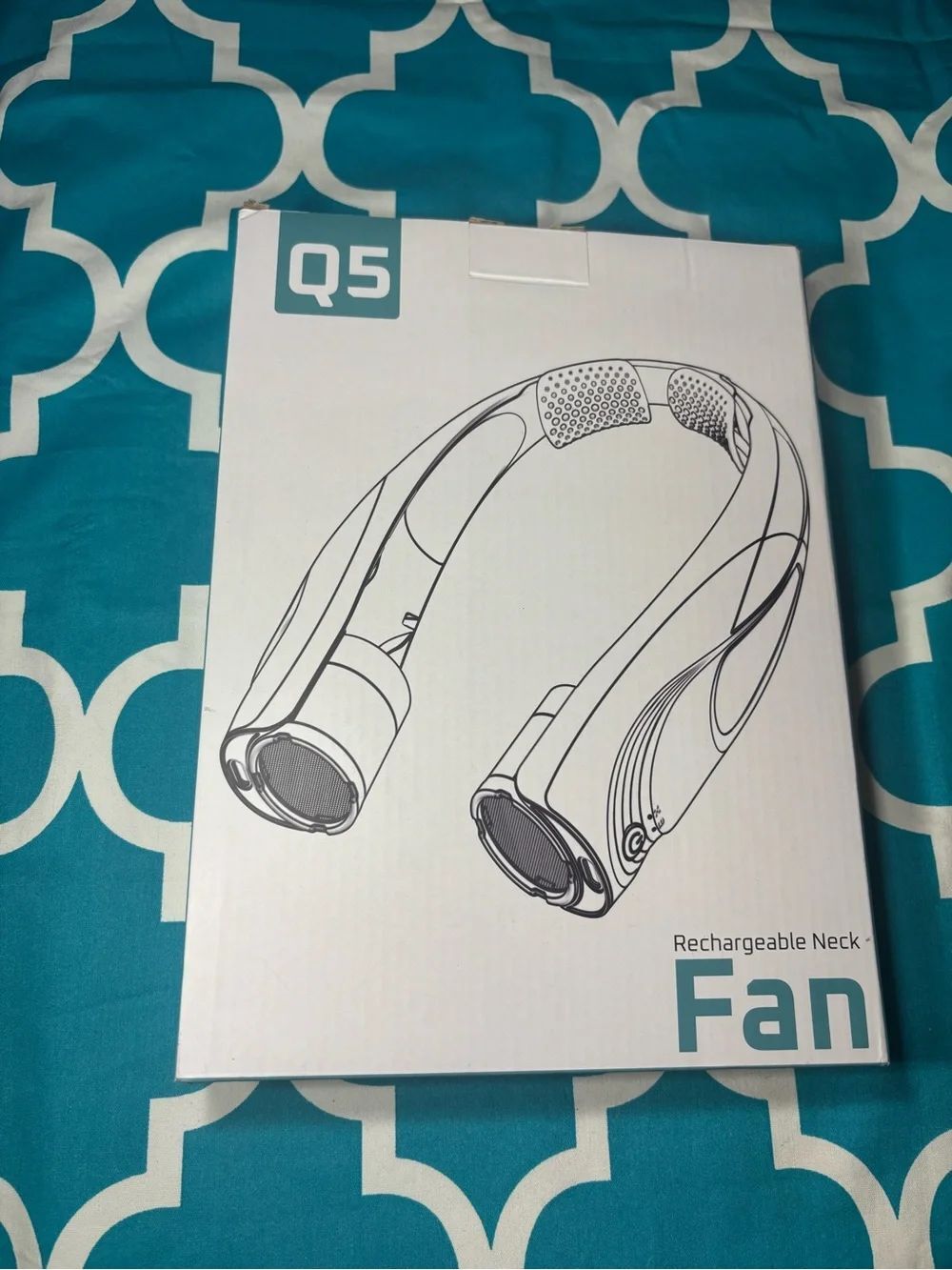 New Q5 Rechargeable Neck Fan - Teal and White
